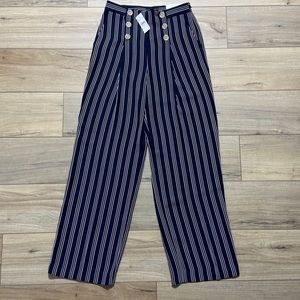 Ann Taylor Women The Sailor Pant Wide Leg High Rise Size 0 Button Accent Stripes